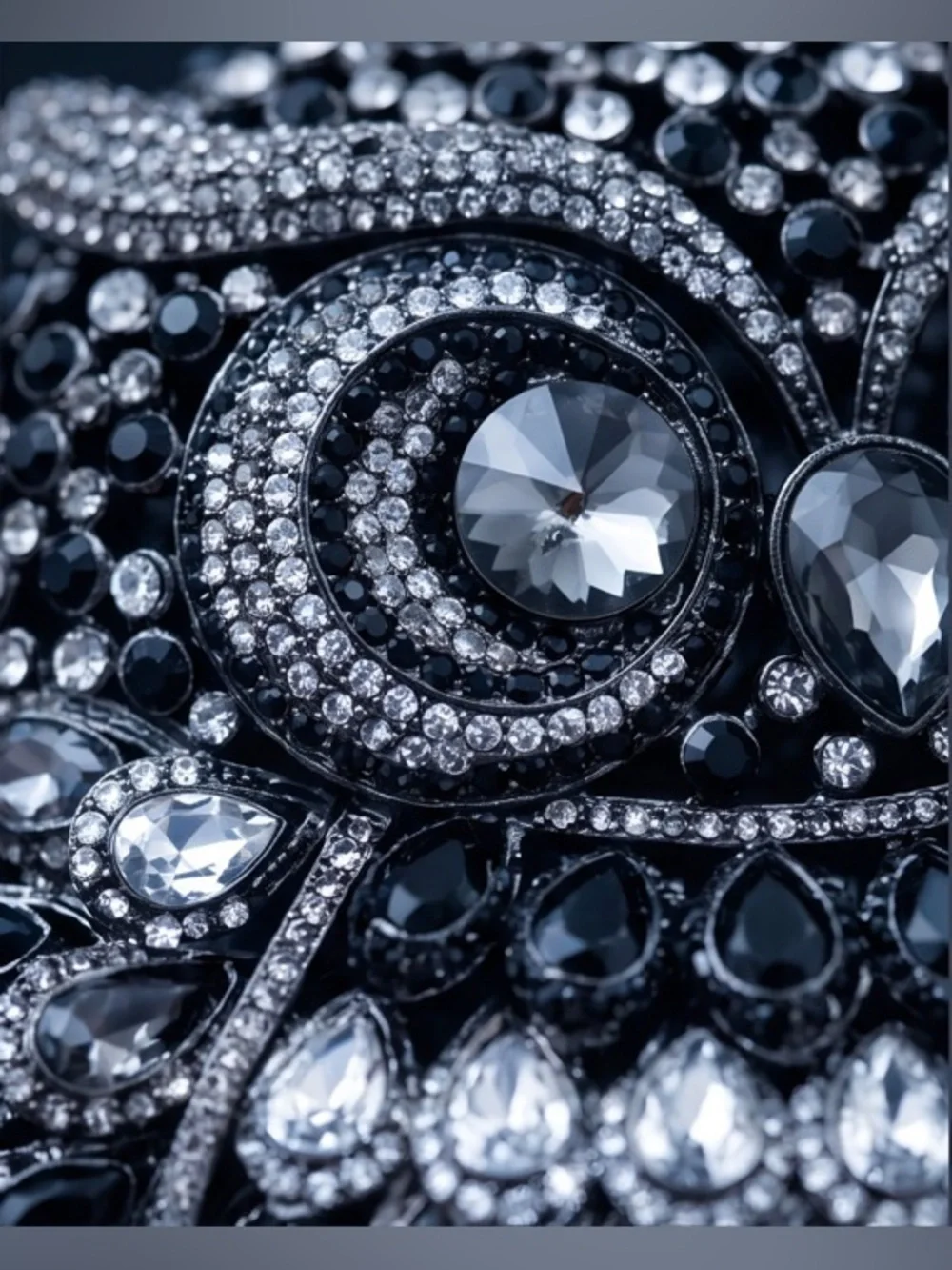 Embellished Owl Evening Clutch Bag in Clear & Black Crystals Chain Strap